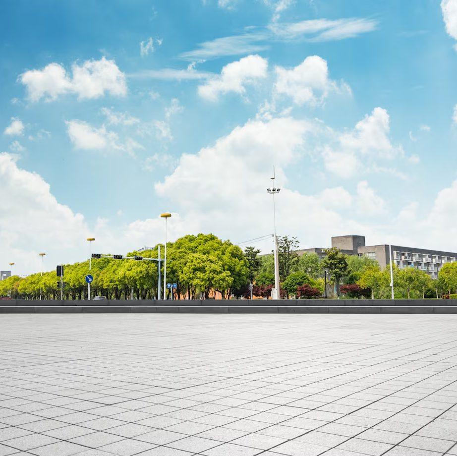 Cityscape and skyline of chongqing in cloud sky on view from empty floor